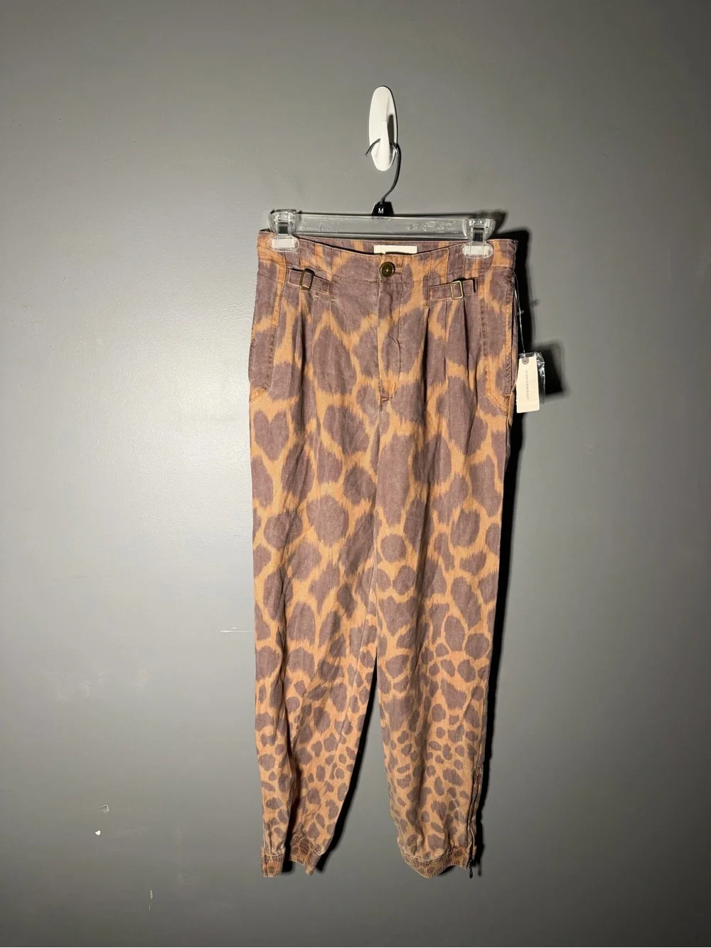 Anthropologie Tamarind Linen Blend Giraffe Print Trouser Joggers Size 0